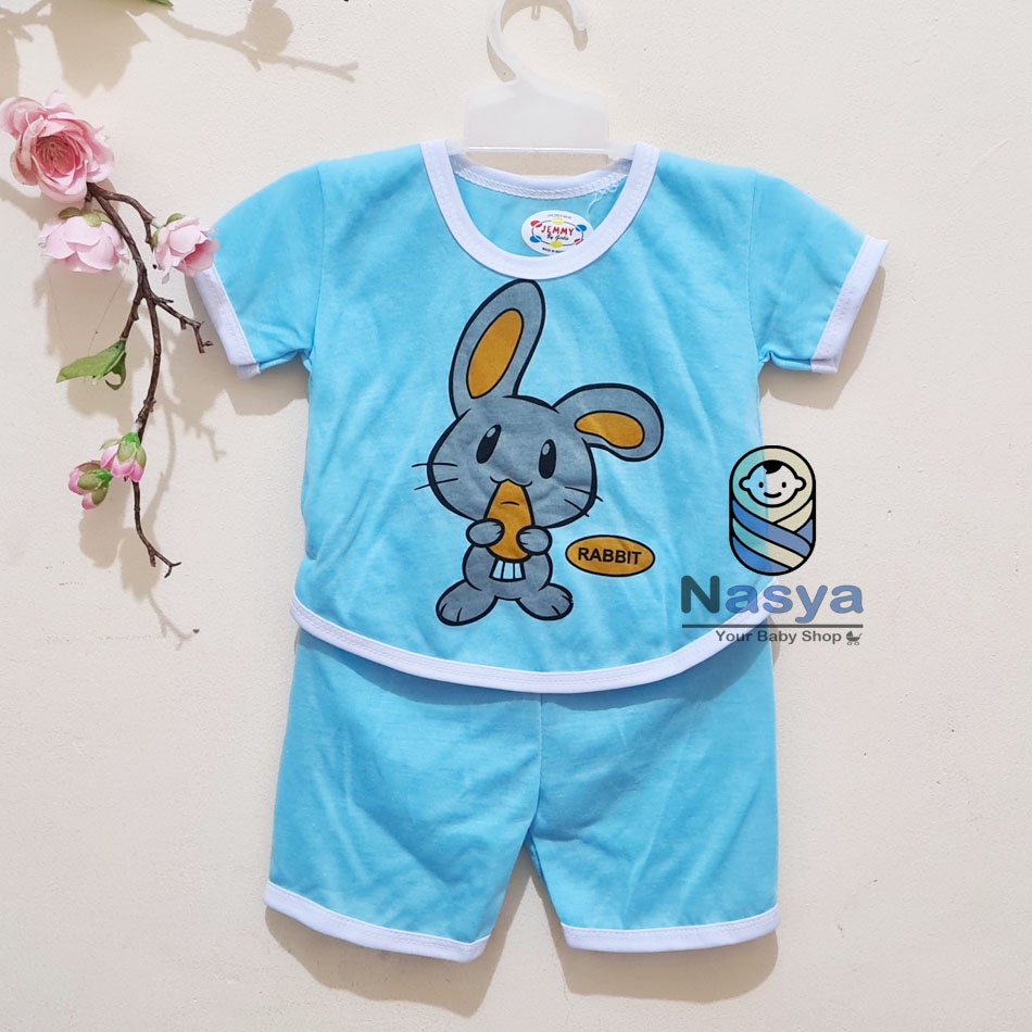 [J-017]  Setelan baju Bayi Perempuan bahan kaos - motif hewan (3-6 bulan)