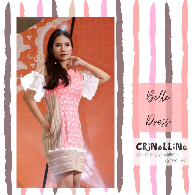 Bella dress wanita lurik warna alam salem coklat, batik ayam, dress lurik, CRINOLLINE