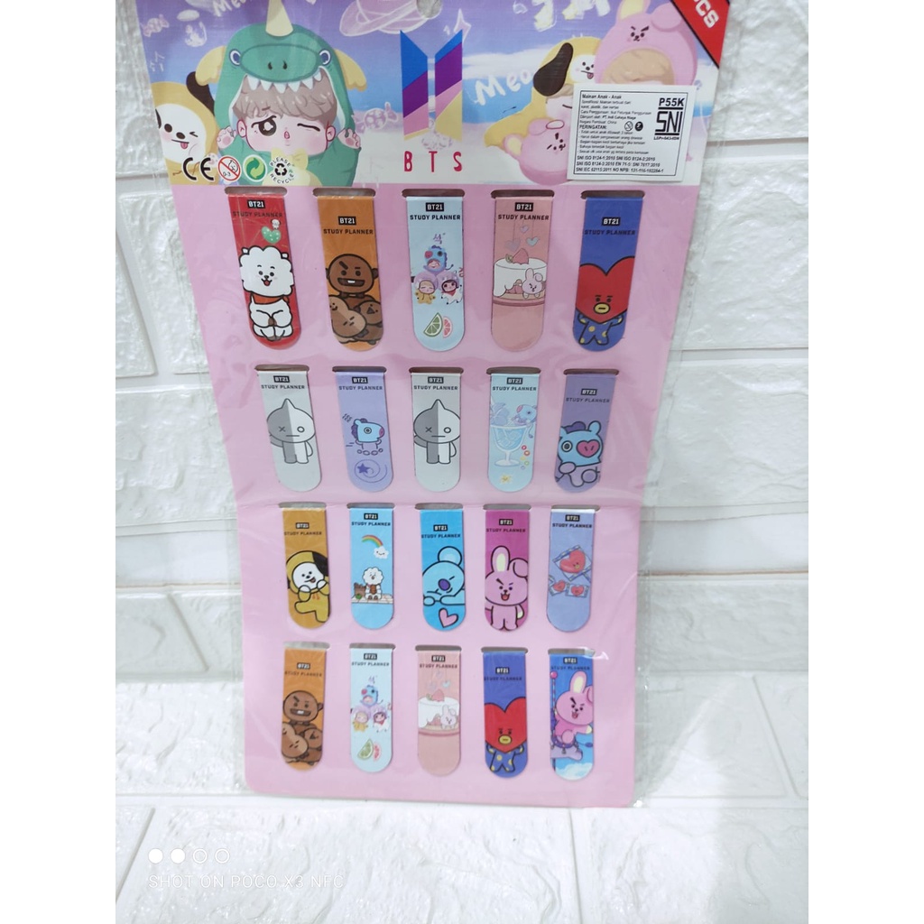 

PEMBATAS BUKU ISI 20 PCS/HOLOGRAM KARAKTER LUCU/MAGNETIC BOOKMARK BT21