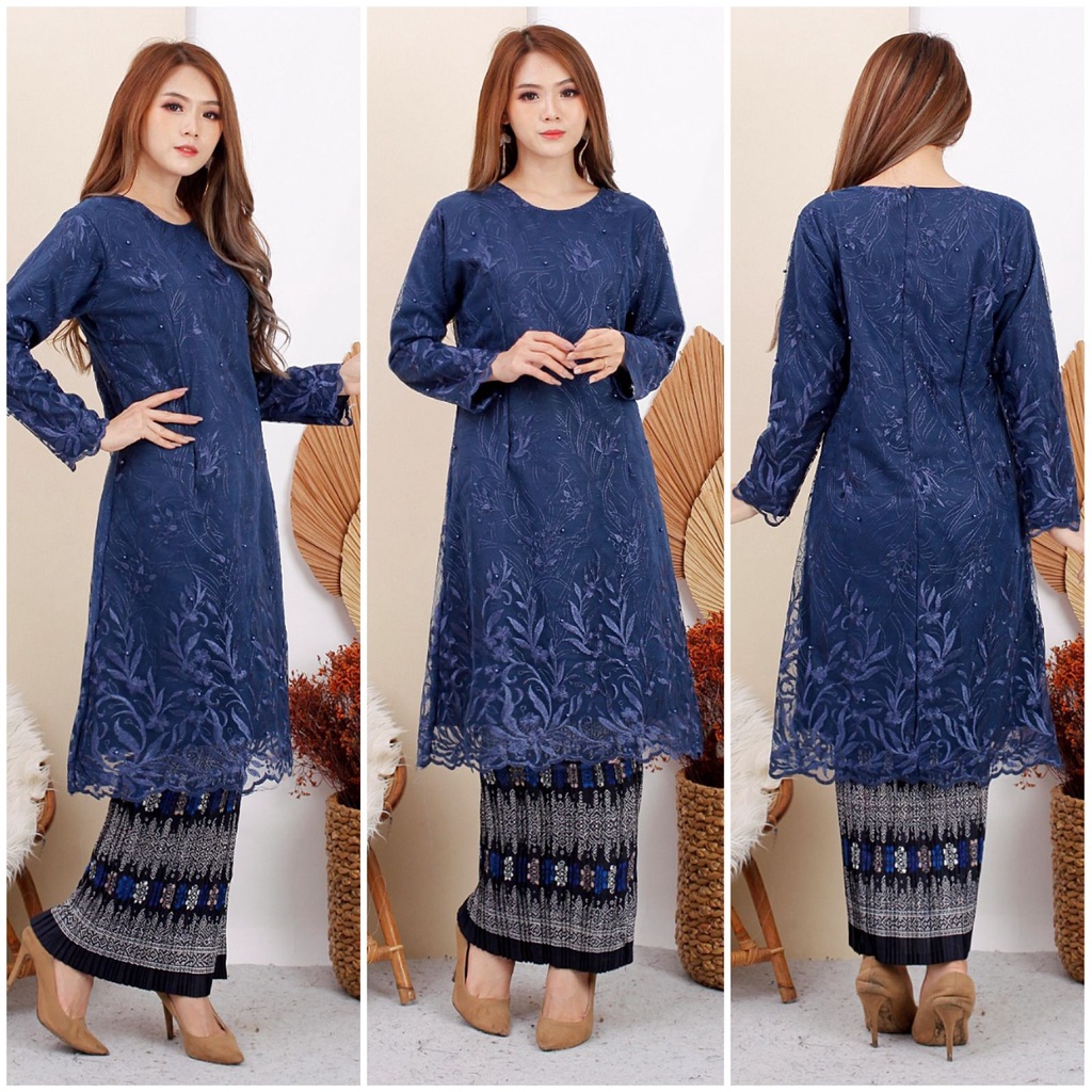 (Pasti RealPict) Kebaya Utari Brukat Tile Full Bordir Brokat Tulle Tille Kondangan Wisuda Pesta