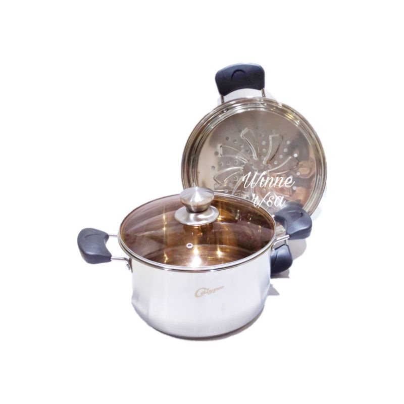 A1 Ready Stock Dandang Panci Kukus 2 Tingkat Steamer Pot Stainless Steel 20cm 22cm 24cm Dan 26cm