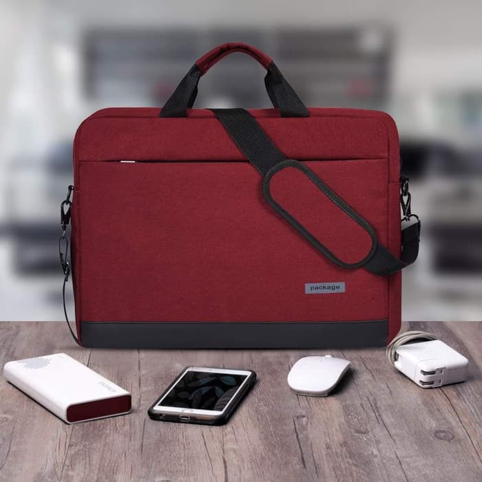 Tas laptop kerja selempang nylon package 14 15 inch red