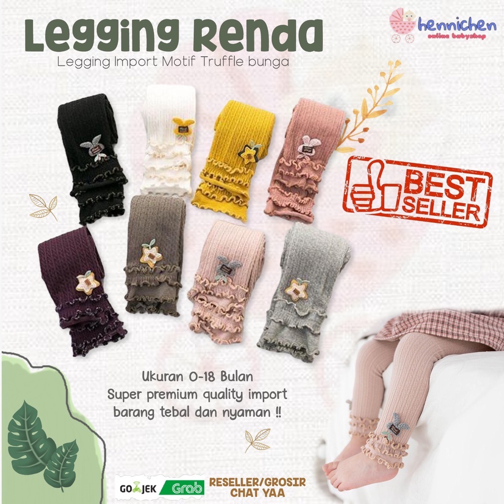 Legging Bayi Renda Import Fashion Legging anak tebal Motif Truffle bunga 0-18 bln