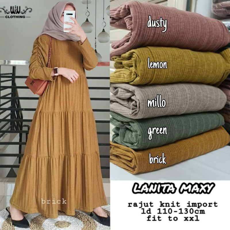 Gamis Rajut Knit Import Jumbo Premium Lanita Maxy Foto dari WW Clothing Solo Grosir Baju Bahan Origi