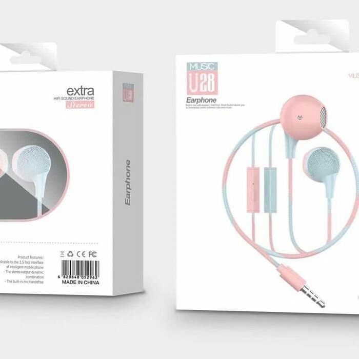 HEADSET HANDSFREE U24 MACARON MATE COLOR HIFI EXTRA BASS u28