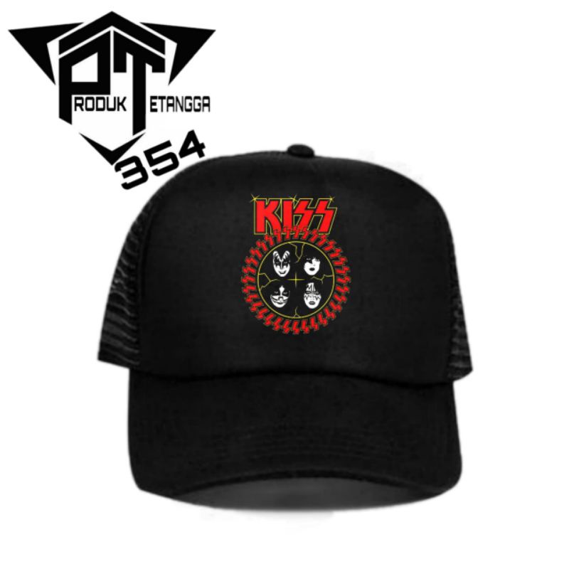 TOPI KISS LOGO - TOPI JARING KAIN BAND METAL VINTAGE BASEBALL CAP - HITAM UNISEX ALL SIZE