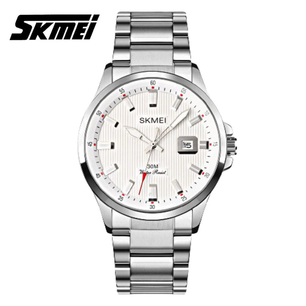 Jam Tangan Pria SKMEI 1654 Men's Stainless Steel Analog Tanggal Aktif Quartz Watch Free Box