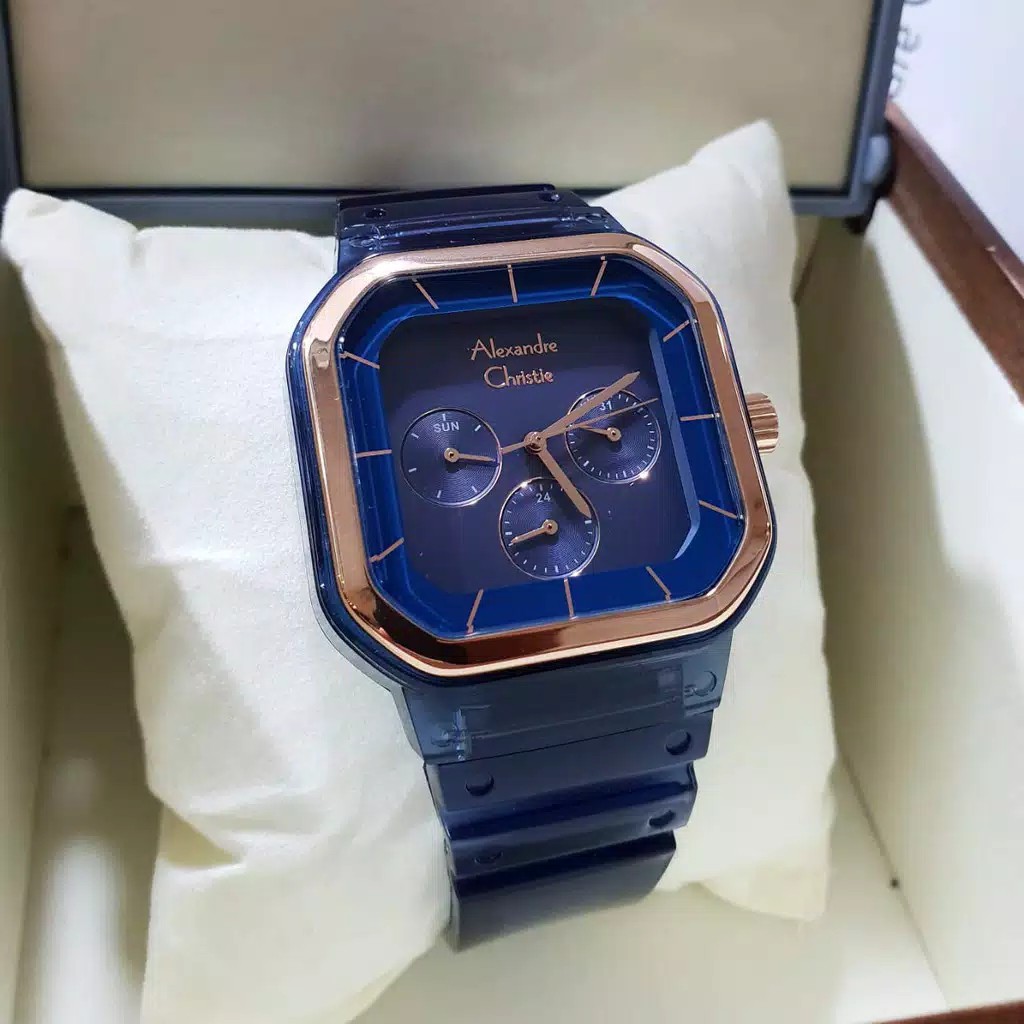 AC alexandre Christie AC 2811 wanita original tali karet blue rose gold