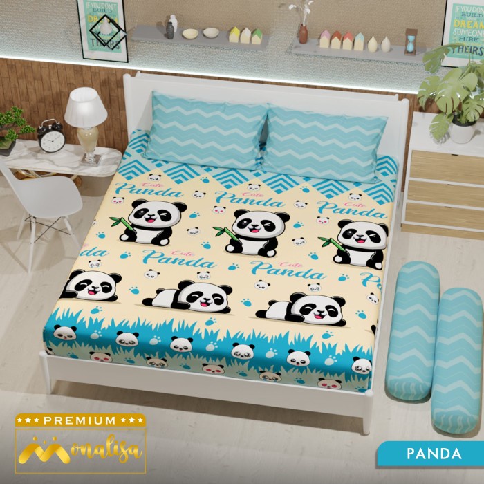 Sprei Monalisa Premium Sprei Uk 160/180 - Panda - 160 x 200 x 20(N7I9) Seprei Waterproof Spray Anti 