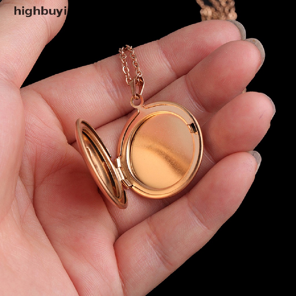 Hbid Kalung Rantai Liontin Locket Foto Bulat Bahan Stainless Steel Variasi 3 Warna Untuk Wanita