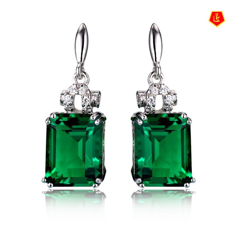 [Ready Stock]New Elegant Graceful 925 Silver Emerald Earrings