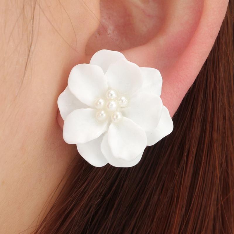 Siy Camellia Kelopak Bunga Anting Resin Putih Earring Stud Dekorasi Perhiasan Anting Postingan Hadiah Untuk Perempuan Perempuan Perempuan