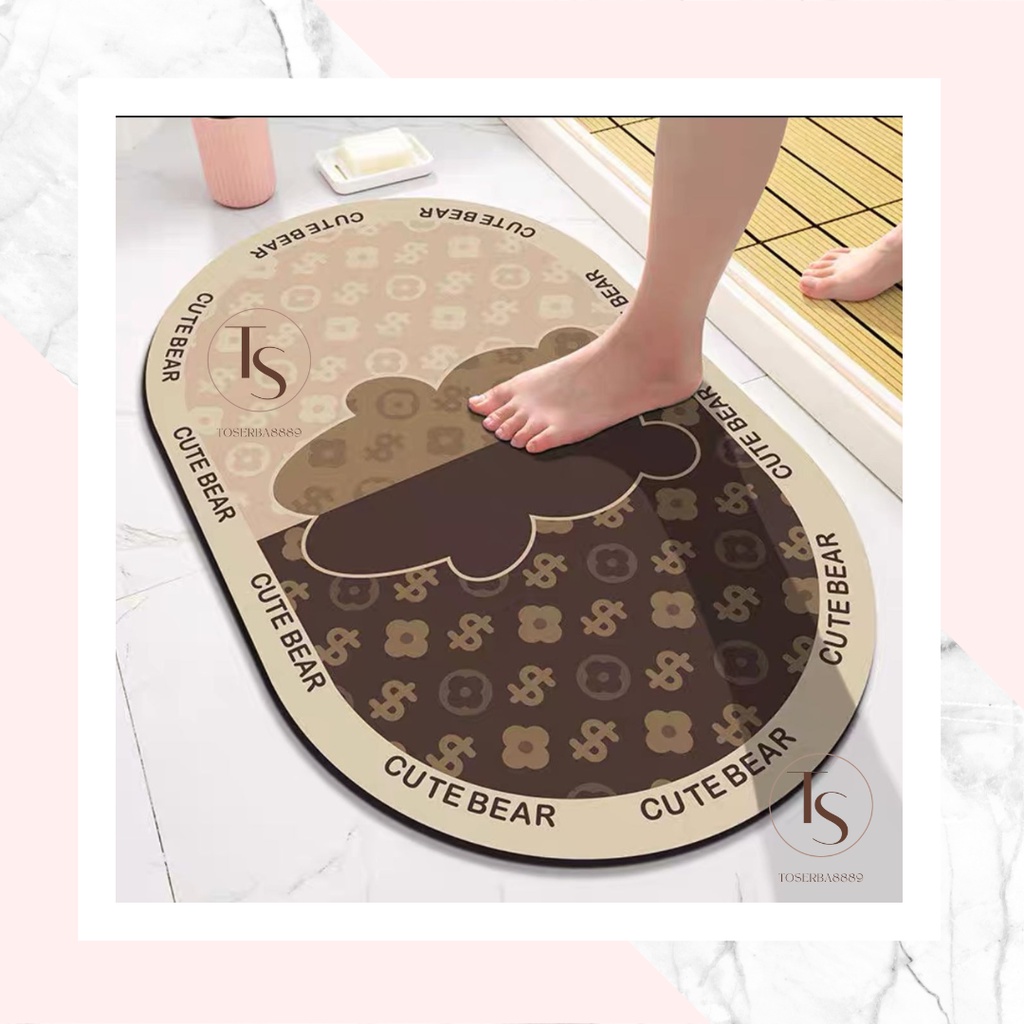Keset Diatomite Bundar Motif Branded / Keset Kaki Anti Bau Nyerap Air Anti Bakteri / Keset Batu Kamar Mandi Keset Kamar Mandi Keset Anti Slip Premium