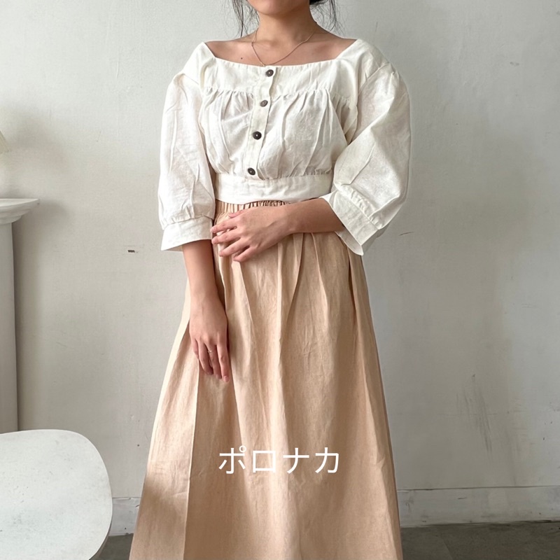 [LAST PIECE] PORONAKA - NAO Button Puff Linen Sabrina Blouse Summer Top