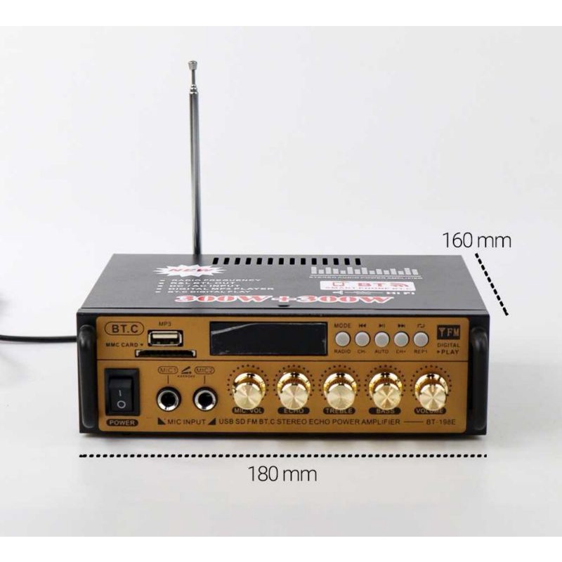 (Model Terbaru)Power Amplifier Wireless Bluetooth Kerndy  BT-198E 300W+300W-Amplifier Karaoke Bluetooth BT-198E