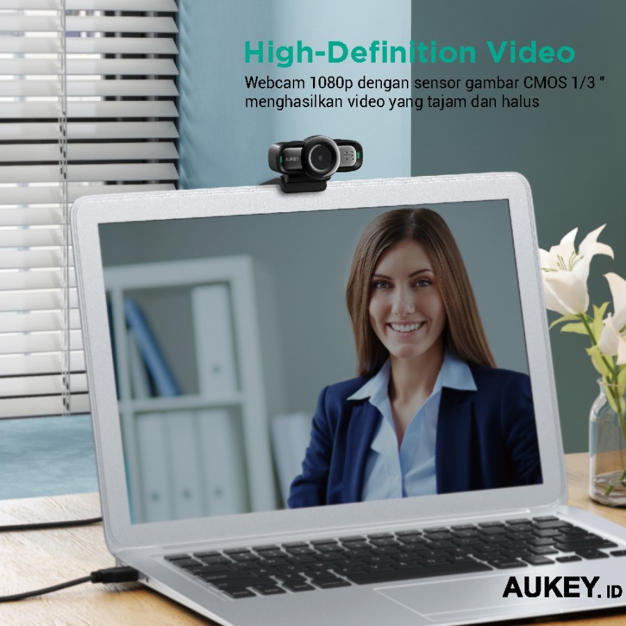 AUKEY PC-LM3 - STREAM Series - Autofocus 1080P Webcam - Web Camera Full HD untuk Desktop PC &amp; Laptop
