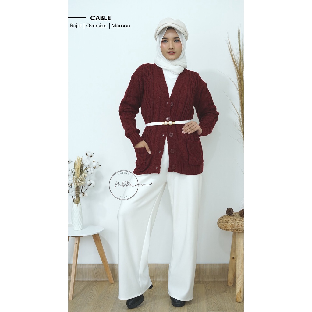 CABLE  Knit Sweater Rajut 3 Get Ful Kancing Polos Tebal Premium Cardigan Oversize