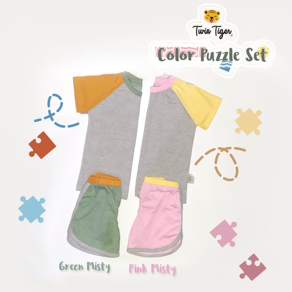 TWIN TIGER 1stel Baju Setelan Kaos Anak COLOR PUZZLE SET Boy Girl ( 0-5 tahun)