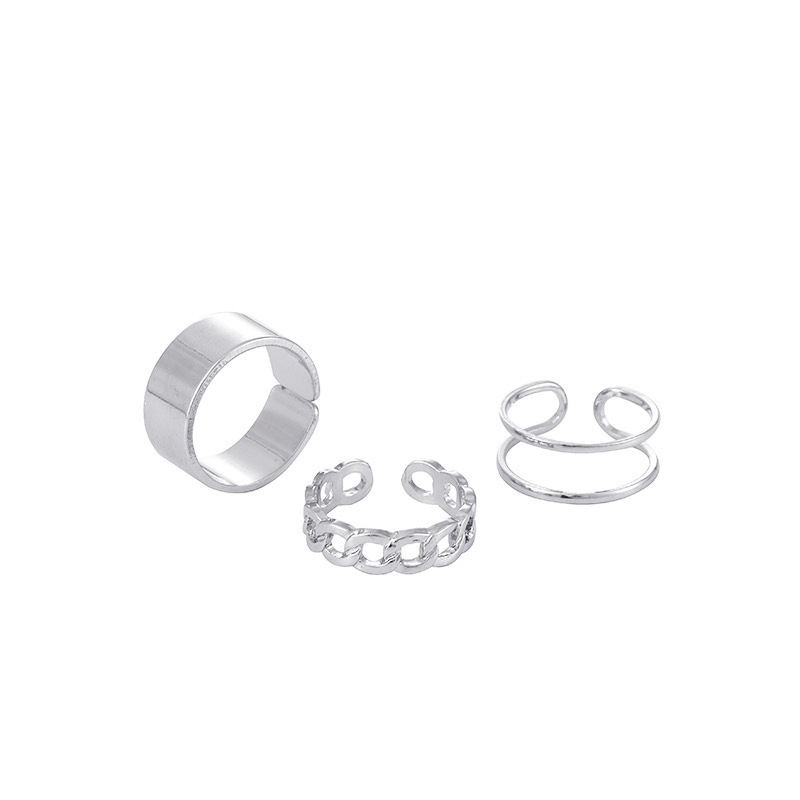 3 Pcs/Cincin Wanita Fashion Simple Hollow Twist Set Cincin Logam Wajah Lebar Susun Retro