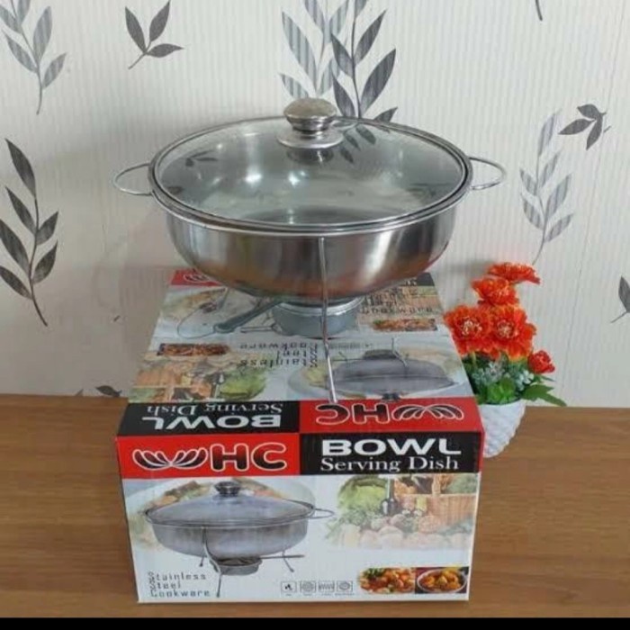 Mangkok Kaca - Prasmanan Bulat Hc + Pemanas + Tutup Kaca/Serving Dish Bowl Hc