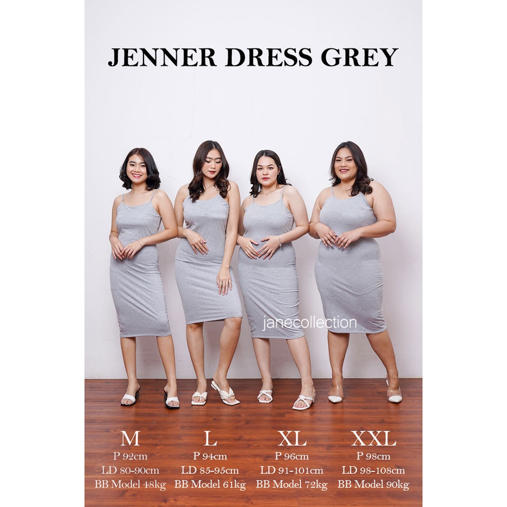 JANE COLLECTION || Long Dress Bodycon Hitam Inner Katun Spandex Ukuran Bigsize Jumbo M L XL XXL Pencil Span Basic Strap Sleeveless - Jenner Dress Putih