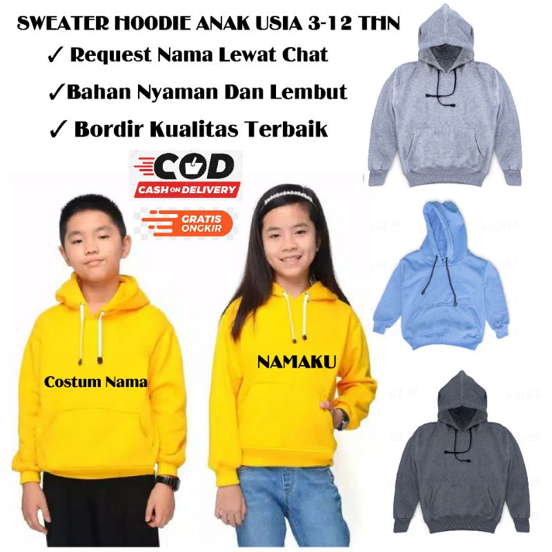 Jaket Sweater Hoodie Anak Request Nama Usia 3 Sampai 12 Tahun