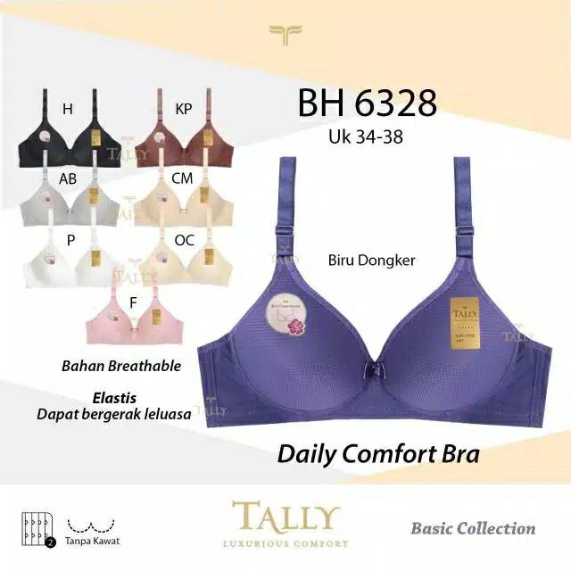 Bra Wanita Tanpa Kawat Cup Standar Busa Sedang Tally 6328 Size 34 36 38 / Bh Wanita Busa Sedang