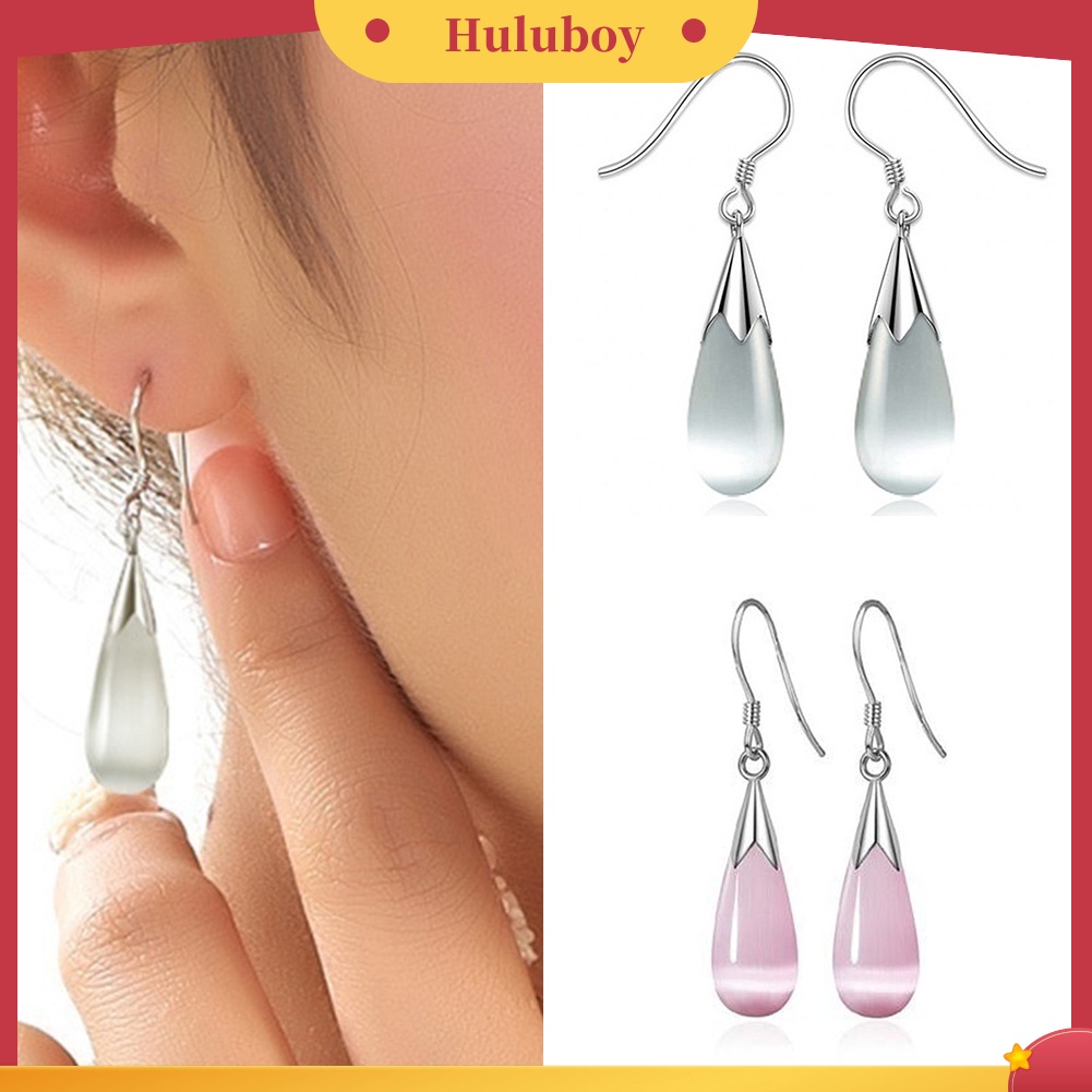 Hu Hu Hu Hu Hu Alat Bantu Pasang Kacamata♡ Anting Kait Gantung Wanita Desain Bungadaun Hias Opal Bentuk Tetesan Air Untuk Hadiah