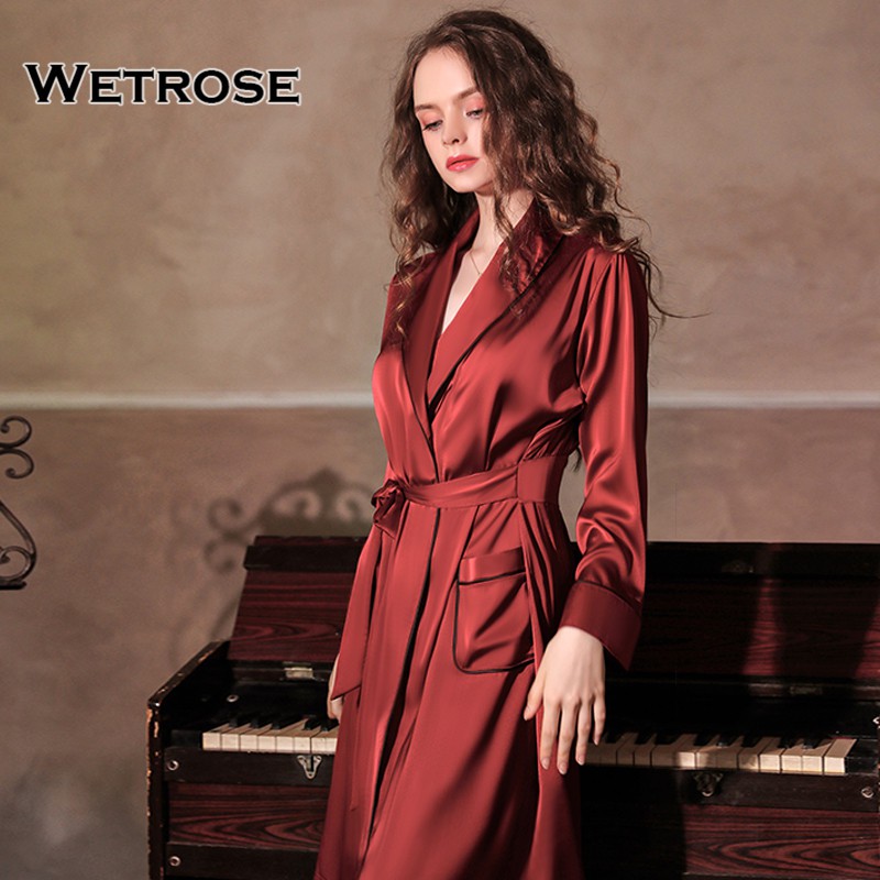 【Wetrose】Women Sexy Imitation Silk Private Satin Elegant Charming Robe Bathrobe Nightgown Kimono Bride