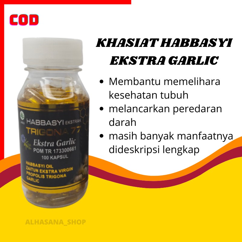 HABBASYI EXTRA TRIGONA 77 EXTRA GARLIC OIL/MINYAK ZAITUN EXTRA VIRGIN PROPOLIS TRIGONA 100 kapsul