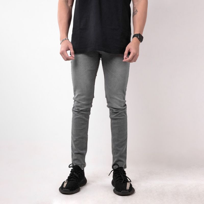 Celana Jeans Pria Bahan Stretch Denim - Light Grey Premium