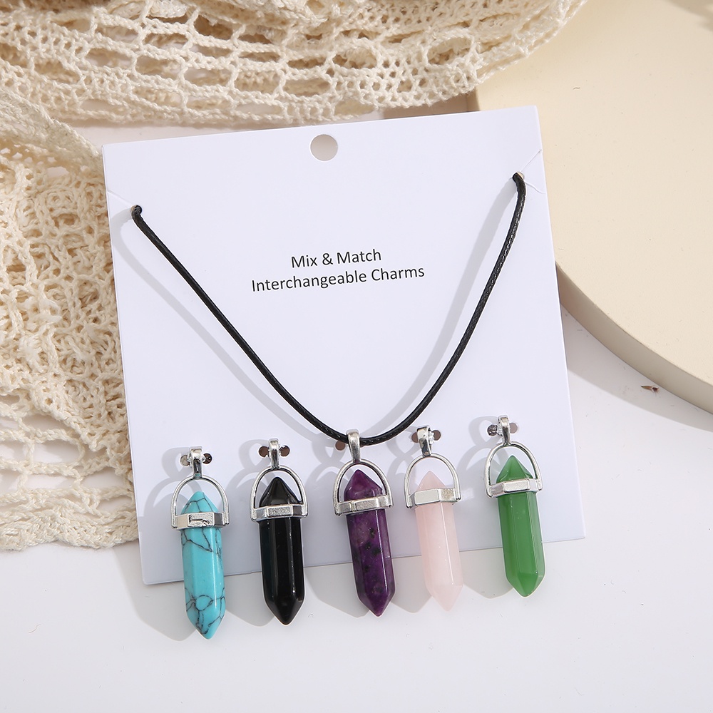 IFYOU Kalung Choker Liontin Batu Kristal Heksagonal Warna-Warni Untuk Wanita