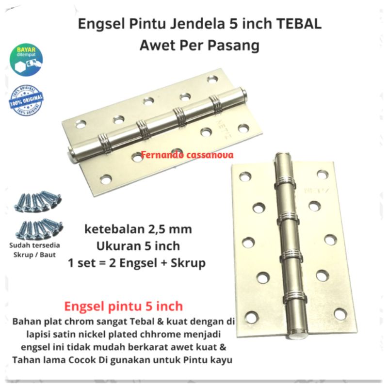 Engsel Pintu / Jendela Rumah Stainless 5 inchi Murah Tebal