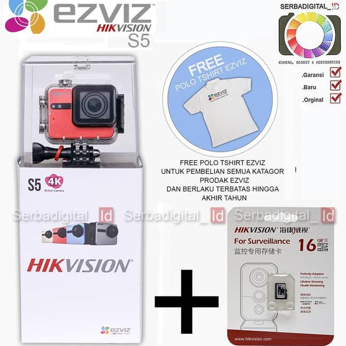 Action Camera EZVIZ S5 HD 4K LCD Touch Screen WiFi Micro sd 16Gb 90mb - Merah