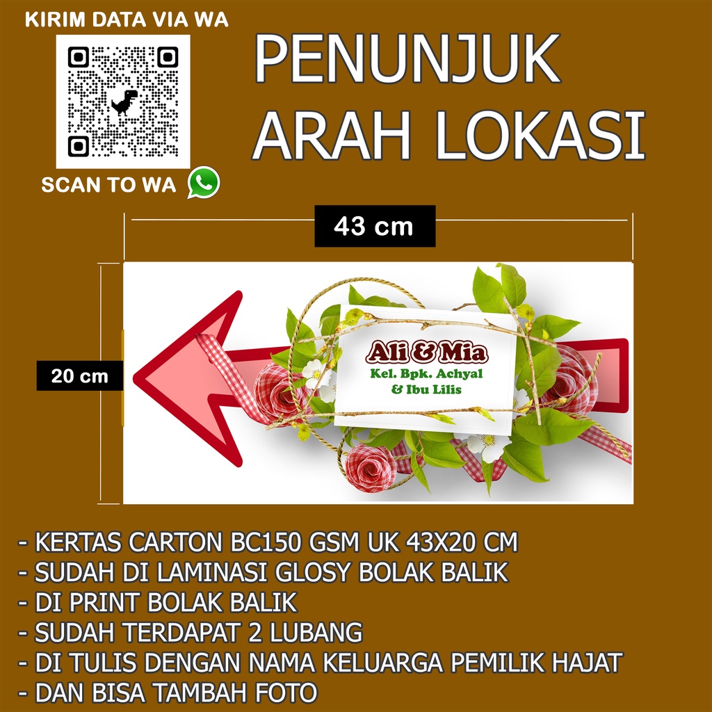 penunjuk lokasi nikah isi 1 pcs bolak balik (design 3) di janur kuning penunjuk arah lokasi penunjuk