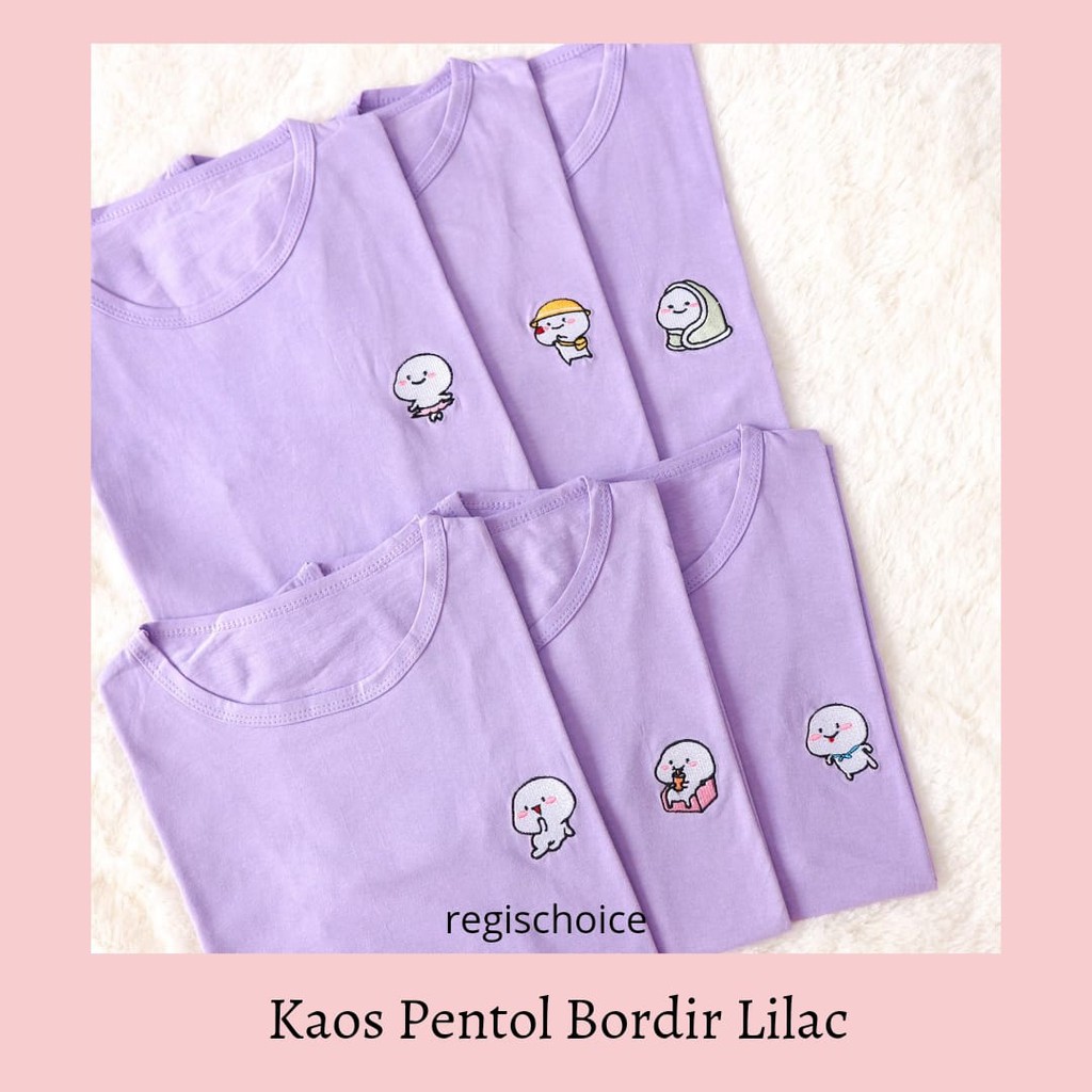 Baju Wanita Kaos Katun Allsize Motif Pentol Bordir Warna Lilac