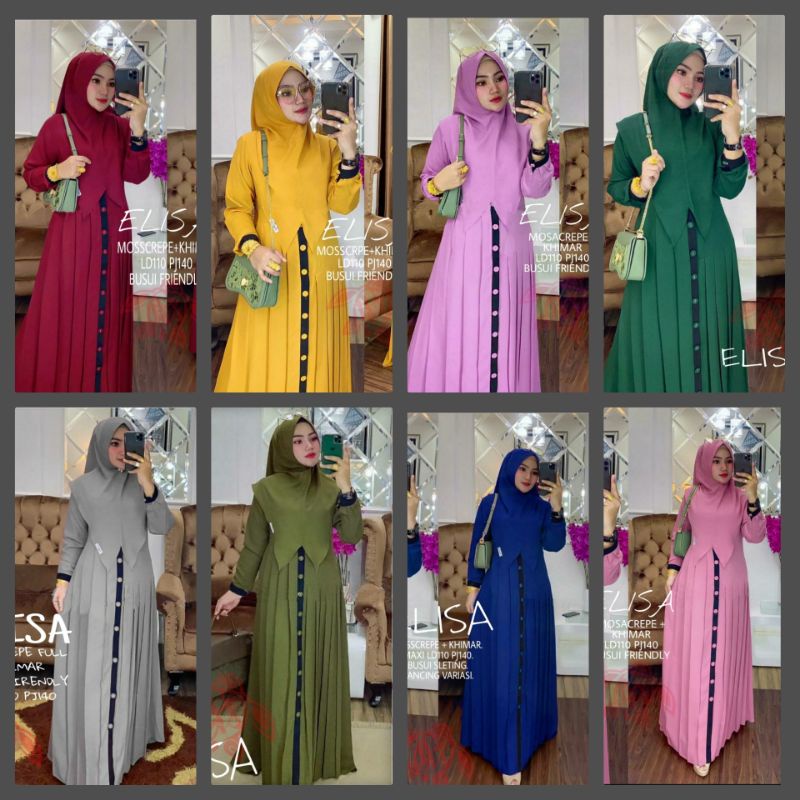 SYARI ELISA PAKAIAN WANITA DRESS MUSLIM GAMIS FASHION MOSCREPE BUSUI BIGSIZE JUMBO FREE JILBAB CTHM