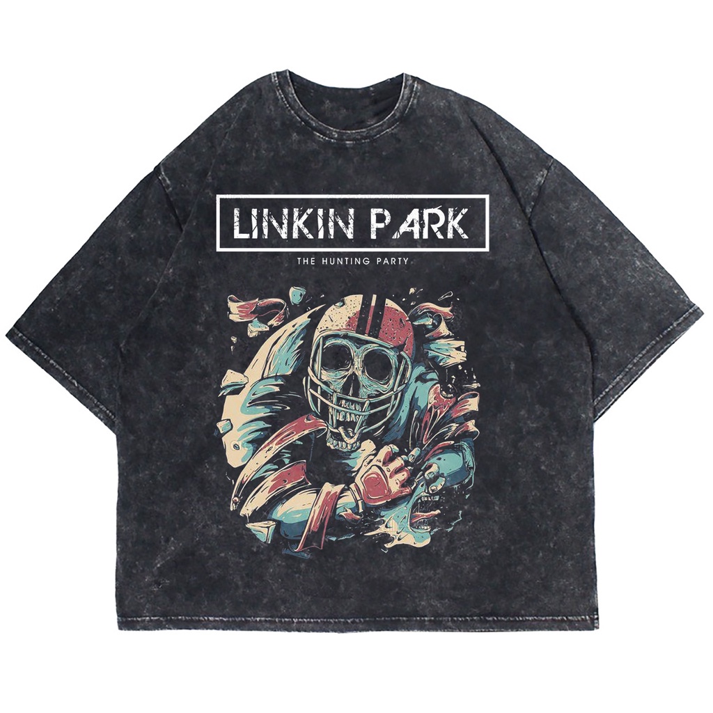 KAOS OVERSIZE BAND LINKIN PARK THE HUNTING PARTY WASHING VINTAGE TEE ( WASHING T-SHIRT )