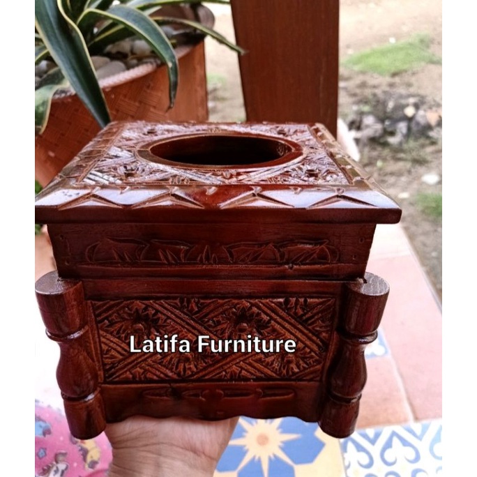 Tempat tisu gulung tisu ukir dari kayu jati asli