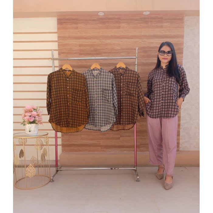 Alfath Collection Setcel shangrilla motif kombinasi kotak dan polos twill Bahan baju rayon premium d