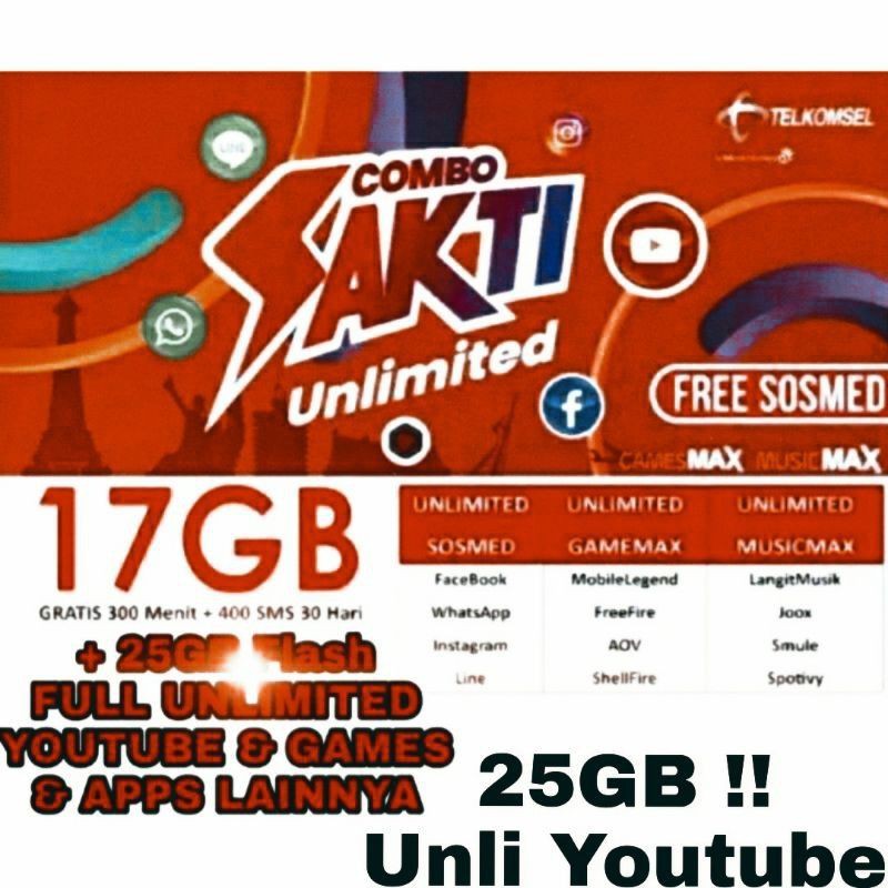 Kartu Perdana Telkomsel Sakti Unlimited Semua Aplikasi Seluruh Indonesia