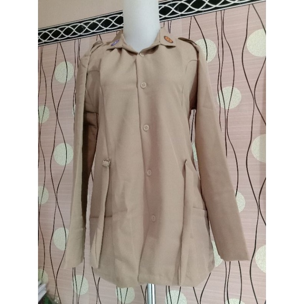 (SERAGAM SEKOLAH)BAJU PRAMUKA GESPER/BAJU PRAMUKA SNI/LARICI/RAPILO/ LENGAN PANJANG TALI PRAMUKA PEREMPUAN