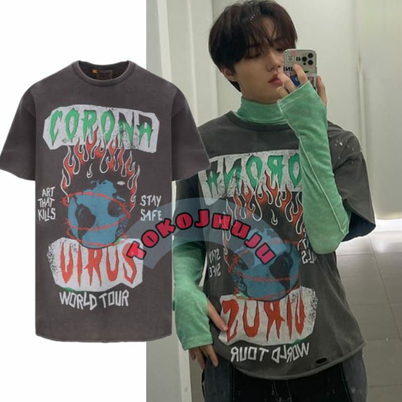 Baju Kaos Treasure Doyoung style ATK CORONA virus world tour Print DTF