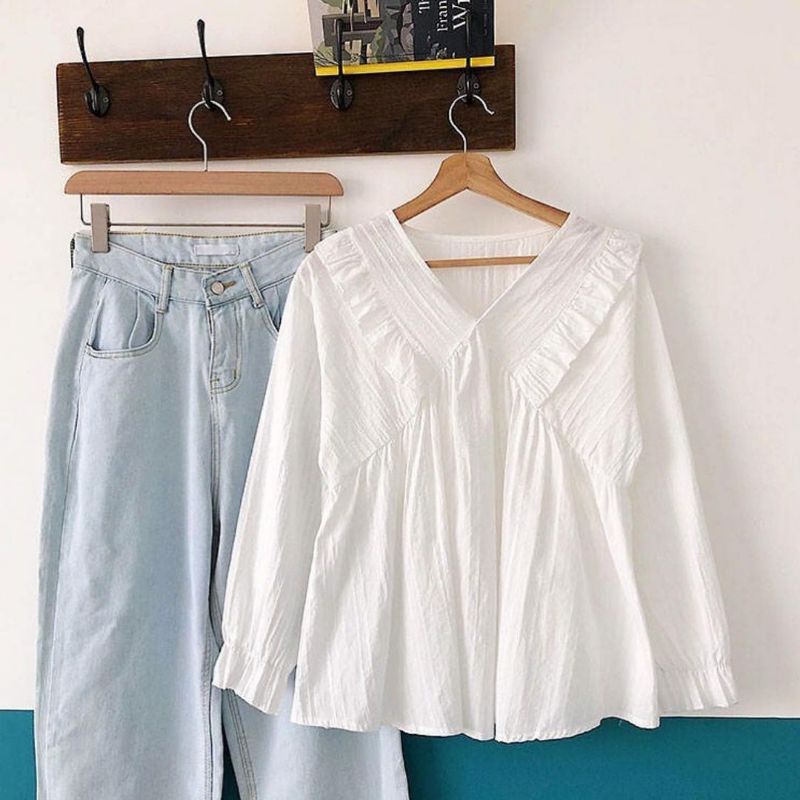 Dean Blouse' BAJU KOREA' ATASAN KOREA' BAJU PUTIH LUCU
