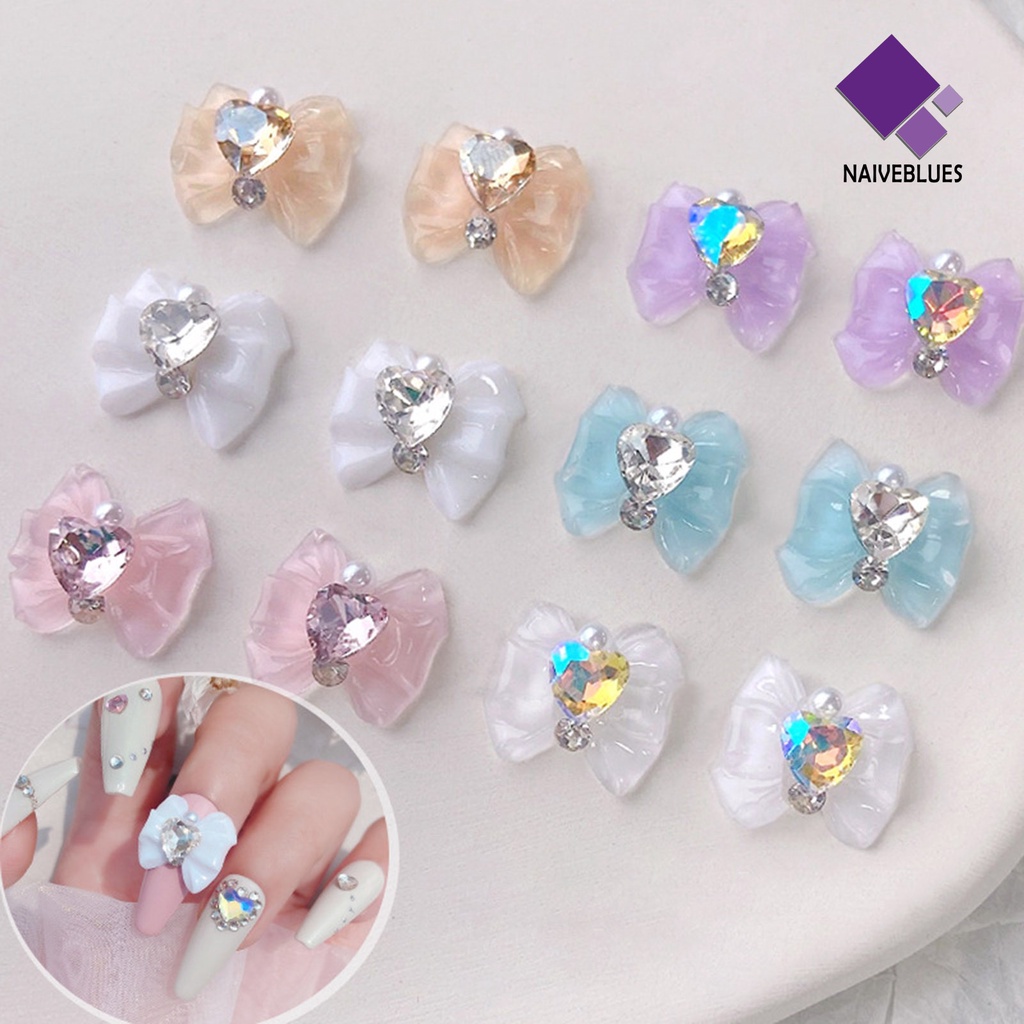 Naiveblue &gt; 10Pcs / Set Charms Charms Bentuk Hati / Pita Untuk Dekorasi Nail Art / Manicure DIY