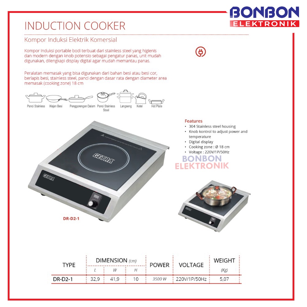 GETRA Kompor Induksi Komersial DR-D2-1 / Induction Cooker Elektrik