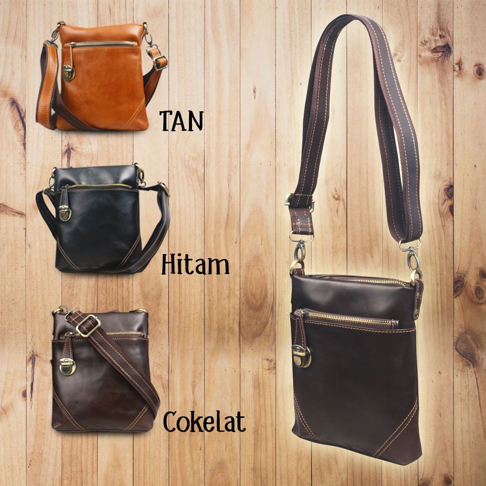 Tas Kulit Pria Berkelas Dan Elegant Tas Selempang Pria Bahan Kulit Sapi Asli 100% PREMIUM TC03