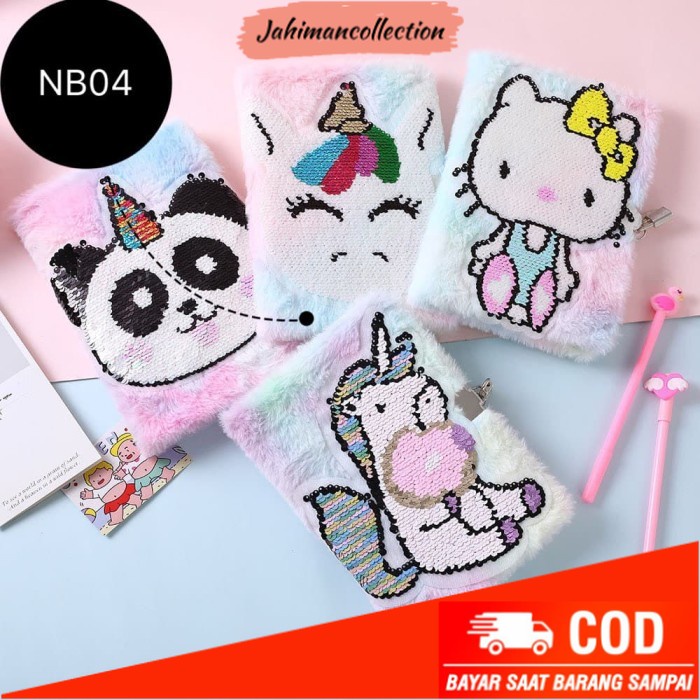 

✨ BISA COD ✨ Notebook unicorn buku tulis agenda diary fur bulu sequin NB04