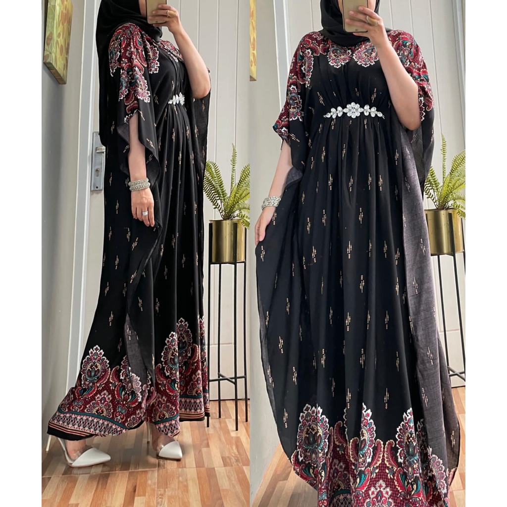 GAMIS KAFTAN BAHAN KATUN RAYON KOMBINASI AKSESORIS MEWAH