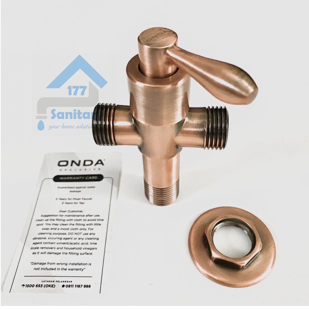 Stop kran rose gold Onda 11RM-Kran Tee shower kloset closet toilet cabang Rosegold kuningan brass angle valve semprotan unik antik antique rosegold